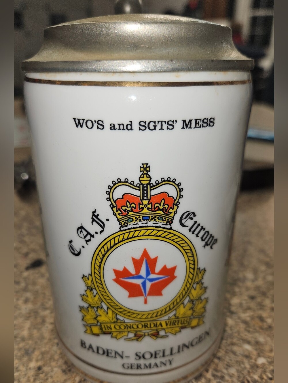 Hugo Schmidt VTG 70 German Ceramic Beer Stein Baden-Soellingen Wo's & Sgt's Mess